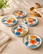 Hand-Painted Floral Ceramic Snack Plates – Set of 6 | Premium Ceramic Serving Plates | Microwave & Dishwasher Safe