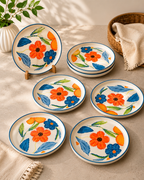 Hand-Painted Floral Ceramic Snack Plates – Set of 6 | Premium Ceramic Serving Plates | Microwave & Dishwasher Safe