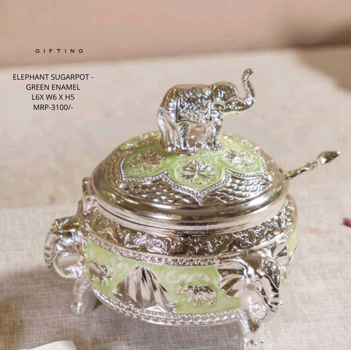 Elephant Sugarpot - Green Enamel