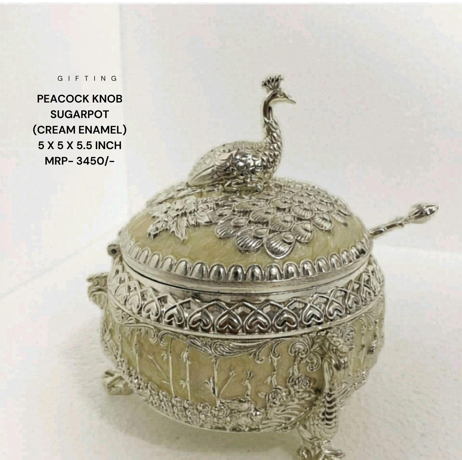 peacock knob Sugarpot cream enamel