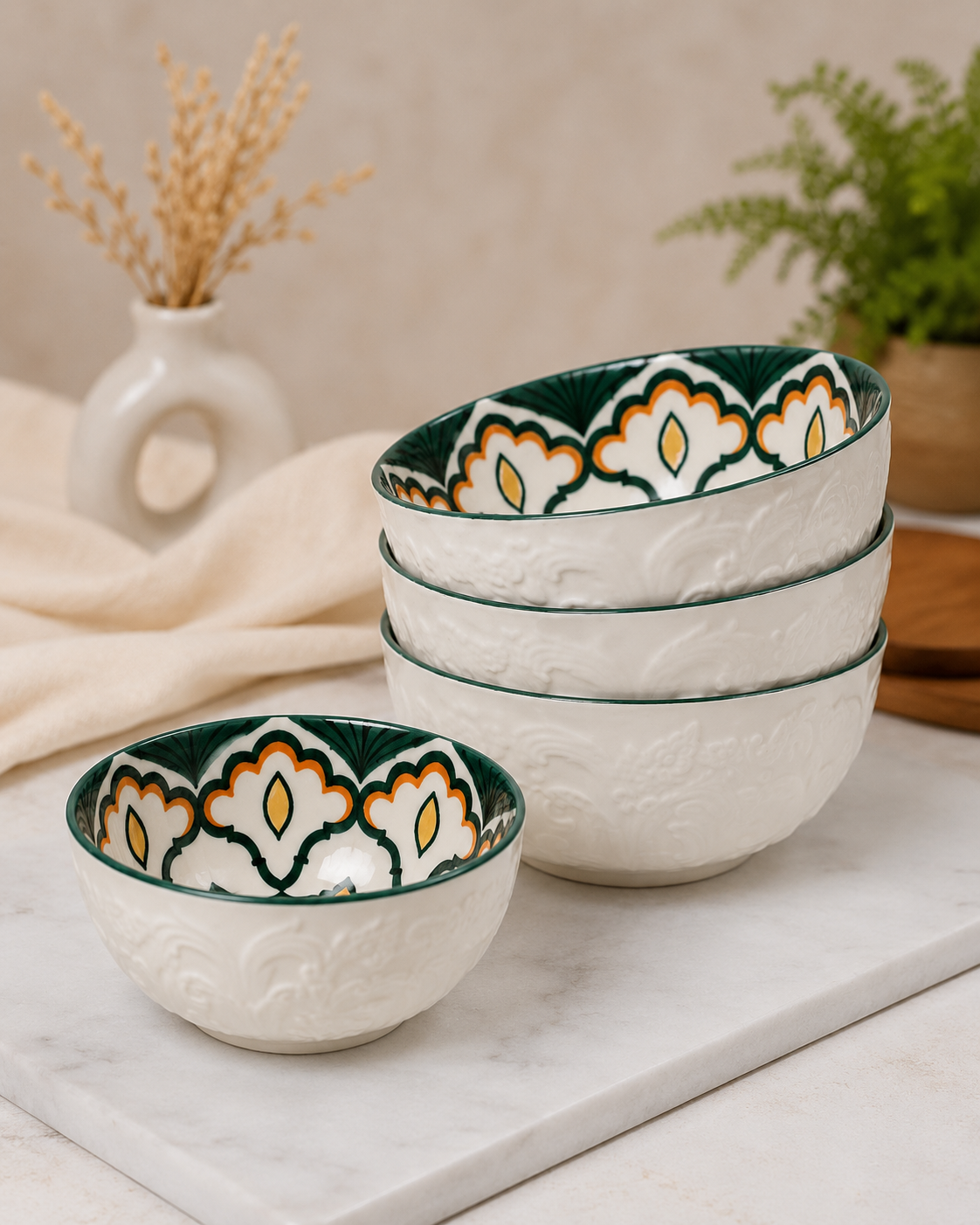 Imported Moroccan Ceramic Bowl Set – 4 PCS (4.5 Inch) | Living By Aad