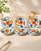 Hand-Painted Floral Ceramic Snack Plates – Set of 6 | Premium Ceramic Serving Plates | Microwave & Dishwasher Safe