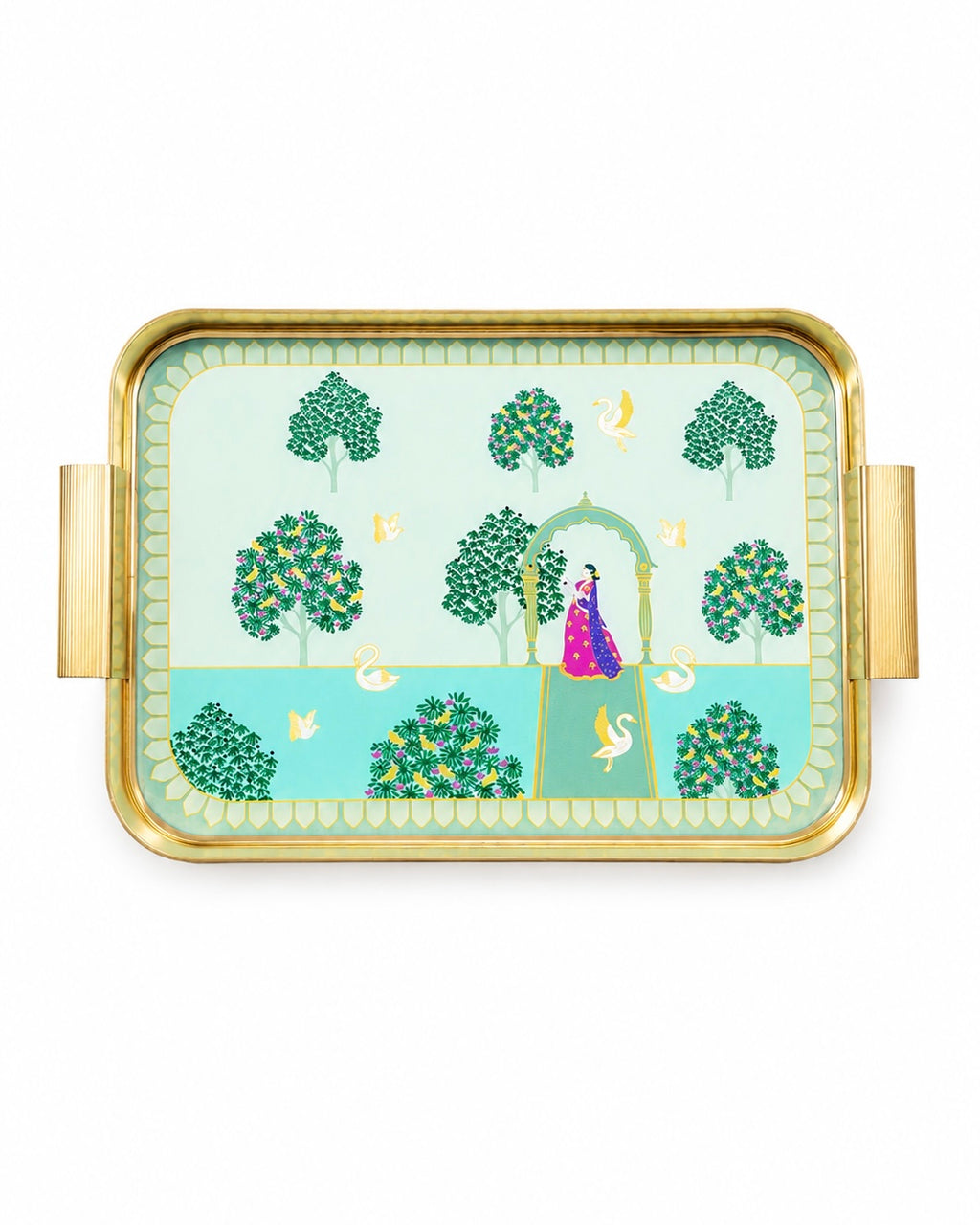 Royal Garden Glass Tray – Luxury Peacock Lady Serving Tray