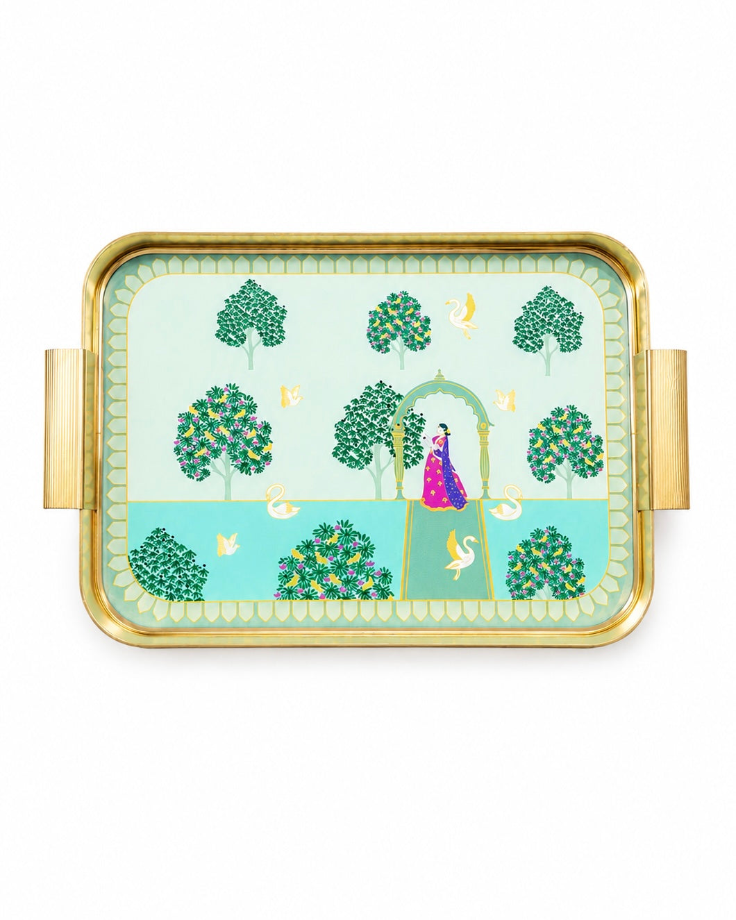 Royal Garden Glass Tray – Luxury Peacock Lady Serving Tray