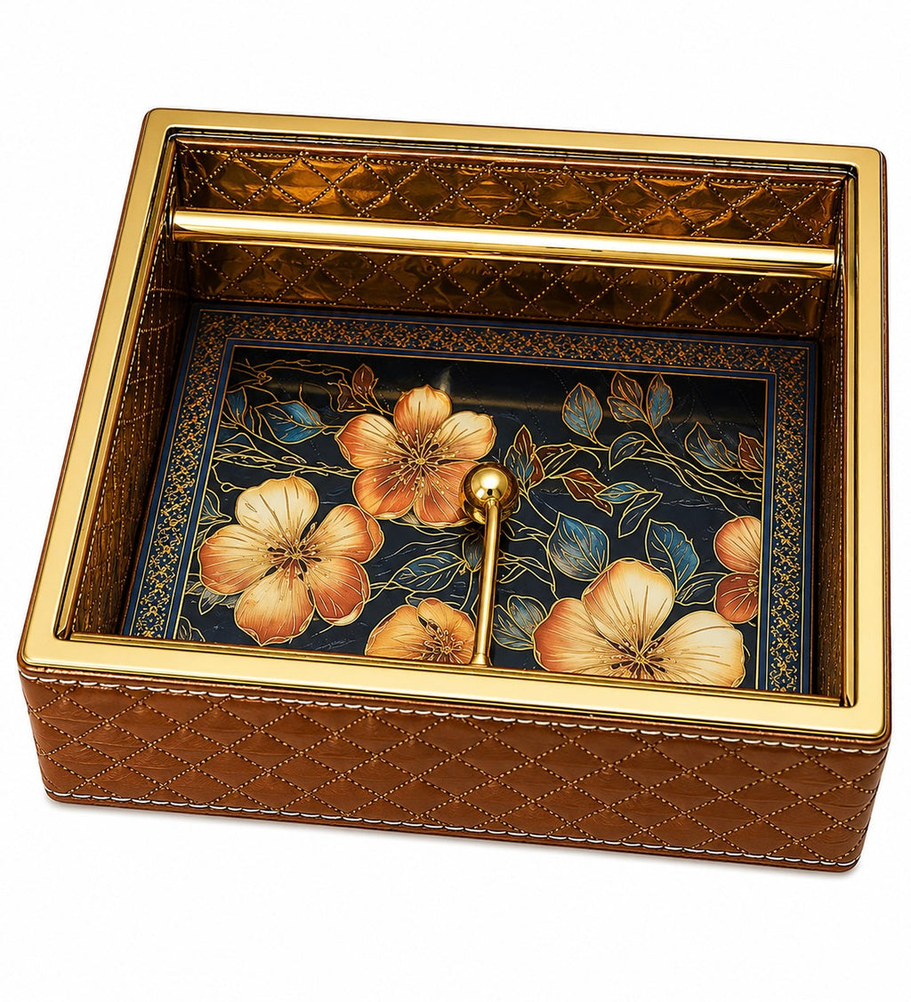Golden leather tissue holder 01